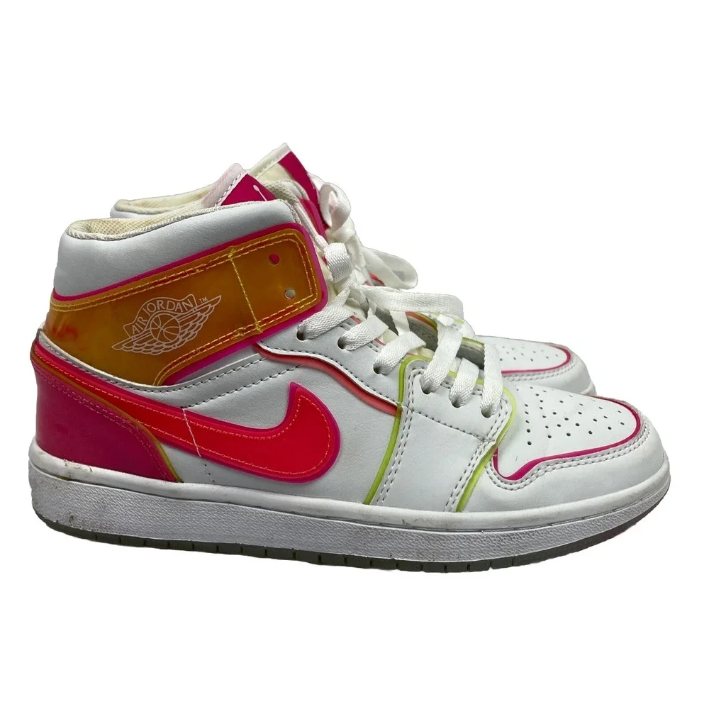 Nike Air Jordan‎ 1 Size 6.5Y Mid GS Edge Glow White Pink Blast CV4611-100
